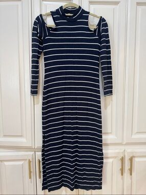 Splendid Navy and White Striped Cold-Shoulder Maxi Dress XS